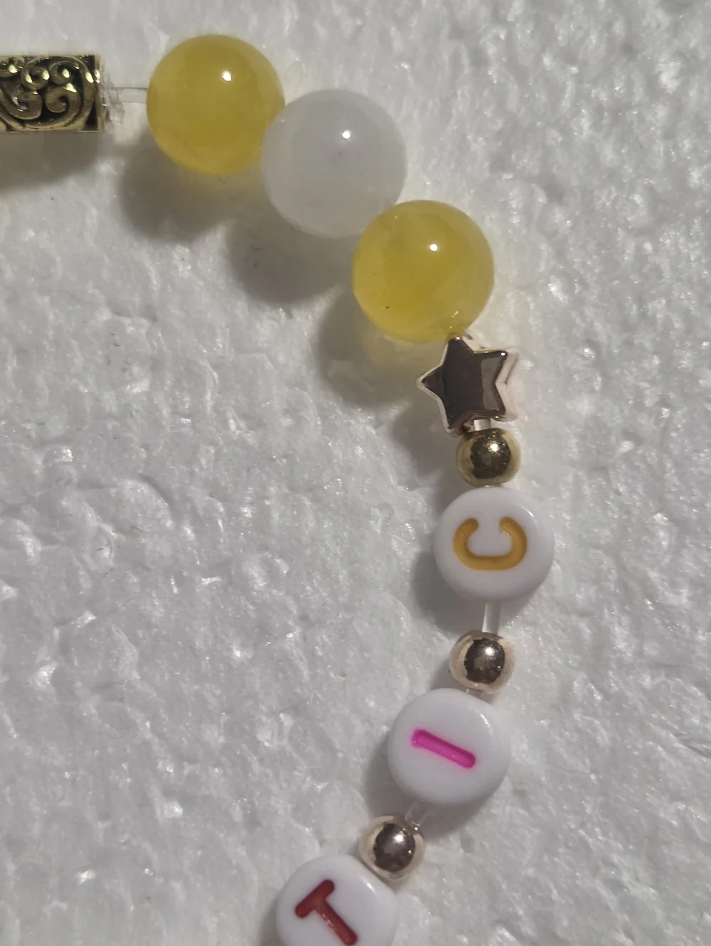 Handcrafted Kids Yellow & White Beaded Bracelet - Fantastic Letter Beads - Picture 4 of 7